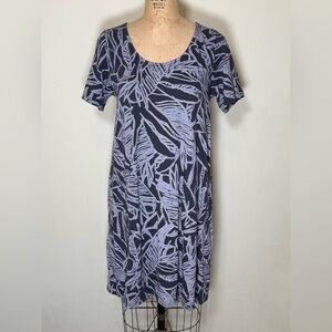 Fresh Produce Dress Dark Gray Short Sleeves Palm Print Knit Size Small Pockets